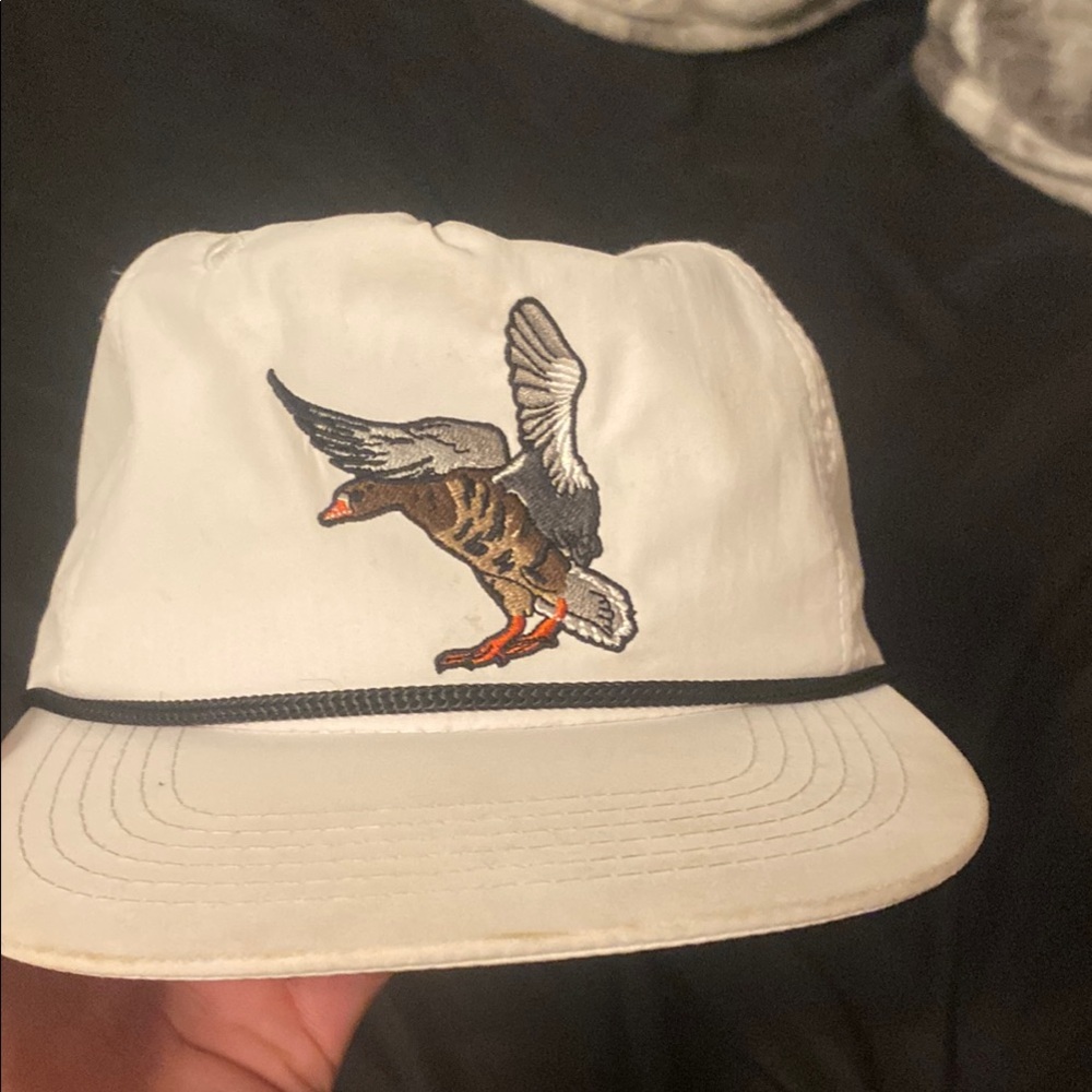 White Cap with Embroidered Duck Design